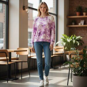 WILDFOX Purple Tie Dye Stars Sweatshirt Size XL Crewneck Long Sleeves Cozy NWT